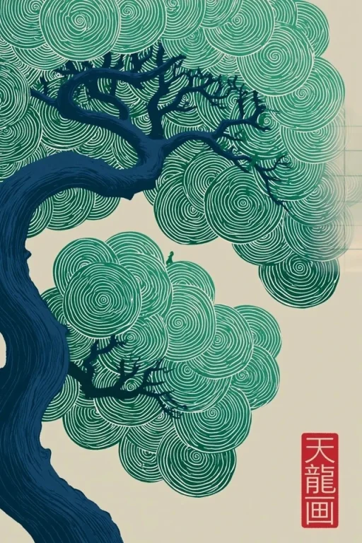 Ukiyo-e Tree With Swirling Leaves
