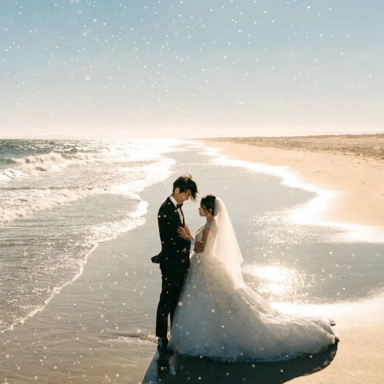 Golden Beach Wedding Portrait