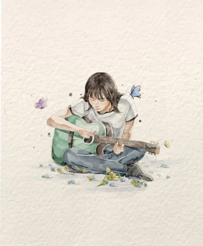 Minimal Japanese Watercolor Illustration — Nano Banana 2 AI Prompt: A delicate watercolor storybook illustration on textured handmade paper. Large n...