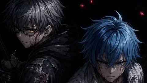 Dark Anime Warriors With Hidden Faces — Nano Banana 2 AI Prompt: Create a dark cinematic anime illustration in a gritty semi-realistic fantasy st...