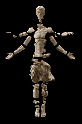 Ancient Lovecraftian Statue — Nano Banana 2 AI Prompt: Ancient Lovecraftian marble statue of an anonymous male figure, front facing, pe...