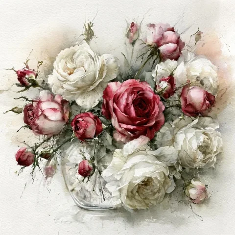 Delicate Watercolor Bouquet — Nano Banana 2 AI Prompt: a delicate watercolor painting depicting a small bouquet of half-opened buds of...