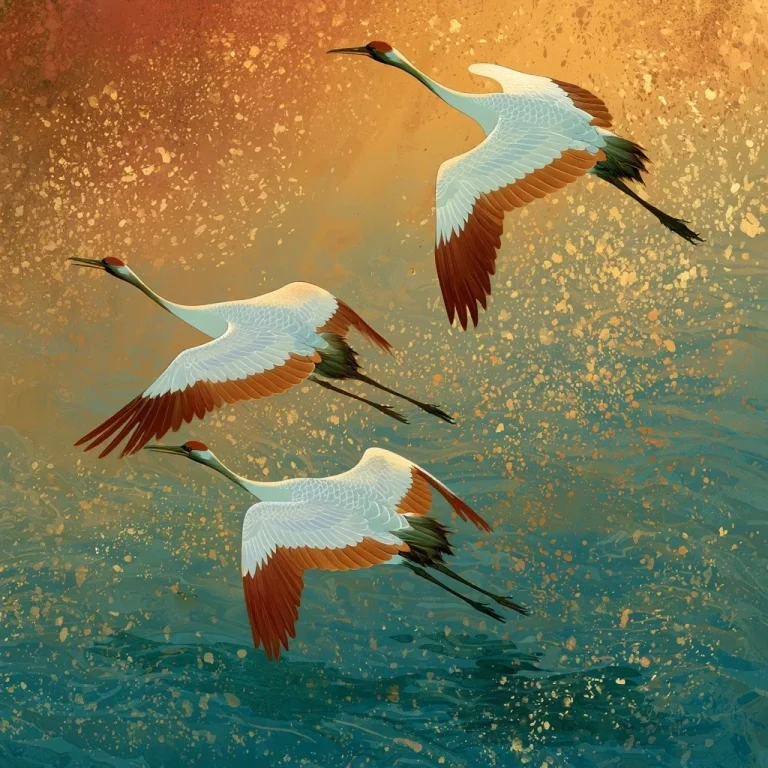 Three Red-Crowned Cranes