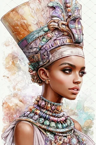 Ancient Egyptian Woman Portrait — Nano Banana 2 AI Prompt: This image showcases a rich style of ancient Egyptian art, with overall colors d...