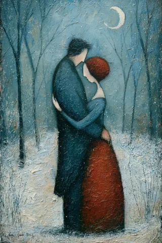 Victorian Winter Landscape — Nano Banana 2 AI Prompt: A consummate Pre-Raphaelite inspired winter landscape: two ghostly lovers embrac...