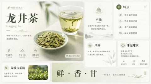 Longjing Tea Infographic Poster — Nano Banana 2 AI Prompt: Goal: Create a clean premium Chinese tea infographic poster about 龙井茶, with a...