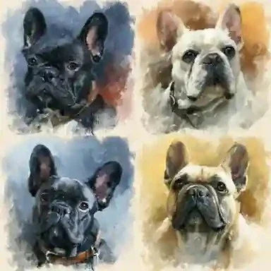 Midjourney Top Concept Art #34 — Midjourney v6 AI Prompt: Please create expressionist painterly images of different French bulldog portrai...