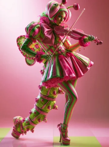 Midjourney Top Concept Art #27 — Midjourney v6 AI Prompt: a sophisticated caterpillar costume on a violinist --ar 3:4 --hd --profile 93jae...