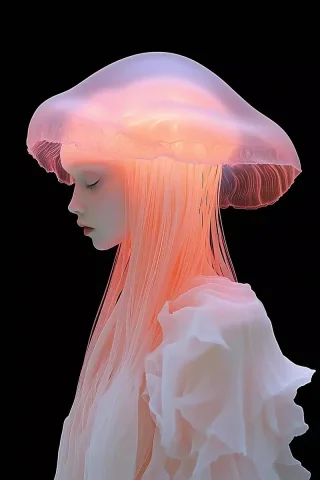 Iridescent Jellyfish Aristocrat Portrait — Midjourney v6 AI Prompt: Portrait of Jellyfish Aristocrat in translucent, iridescent gowns, tendrils casc...