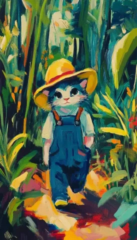 Kitsch Critter in Forest — Midjourney v6 AI Prompt: an Edward Hopper painting depicting a cute forest critter wearing overalls and a...