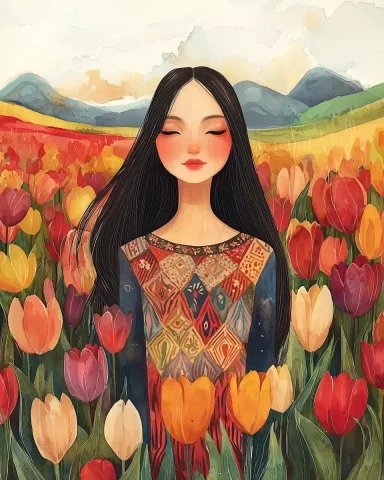 Cartoon Watercolor Kazakh Woman — Midjourney v6 AI Prompt: Contest-winning, cartoon-style watercolor portrait of a beautiful Kazakh woman s...