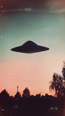Grainy UFO Footage 1977 — Midjourney v6 AI Prompt: old super 8 footage of a black triangle ufo flying in the sky with people watchi...
