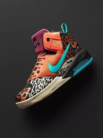 Nike Air Shoe Textures — Midjourney v6 AI Prompt: One isolated Nike Air shoe with design texture patterns divided into four distin...