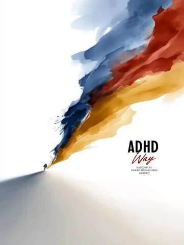 Bold Abstract ADHD Cover — Midjourney v6 AI Prompt: minimalist, modern, and bold book cover design titled "ADHD My Way," using sharp...