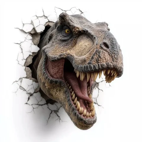 T Rex Wall Breakthrough — Midjourney v6 AI Prompt: T rex breaking through wall, isolated on a white background, high resolution tex...