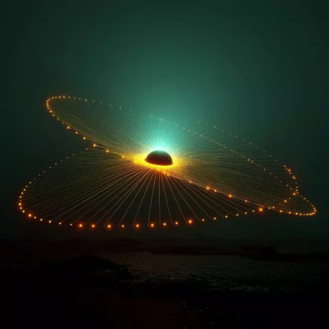 Abstract Energy Field Visualization — Midjourney v6 AI Prompt: Toroidal energy field visualized as sound: abstract concentric waves ripple thro...