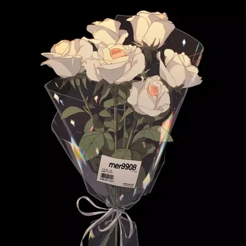 Anime Bouquet of Roses — Midjourney v6 AI Prompt: A bouquet of white roses wrapped in transparent plastic with ribbons and diamond...