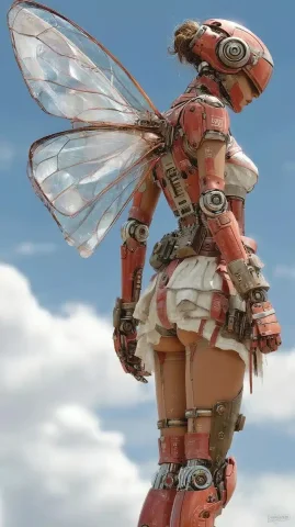 Cybernetic Fairy in Gears — Midjourney v6 AI Prompt: Cybernetic Fairy, She’s made of gears and grace. Wings of glass, thoughts of lig...