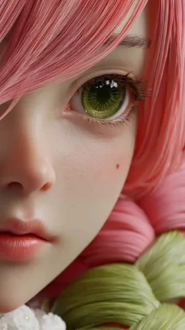 Ultra-Realistic Kanroji Mitsuri — Midjourney v6 AI Prompt: Demon Slayer's Kanroji Mitsuri has large light leafy green eyes, often red cheek...