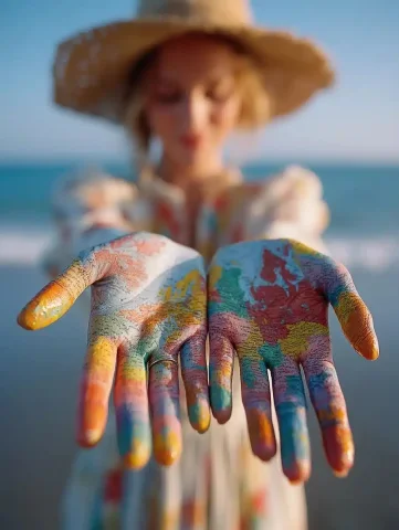 Feminine Hands with Map — Midjourney v6 AI Prompt: Close-up of elegant feminine hands with manicured nails, palms clearly facing th...
