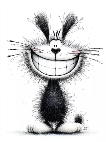 Scribble Cartoon Cat Sketch — Midjourney v6 AI Prompt: "a round clumsy scribble-style cartoon cat, fur sketched with wild tangled lines...