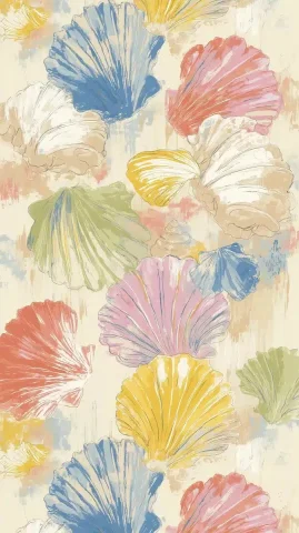 Pastel Seashell Pattern Design — Midjourney v6 AI Prompt: A playful pattern of seashells in pastel colors, illustrated on cream-colored pa...