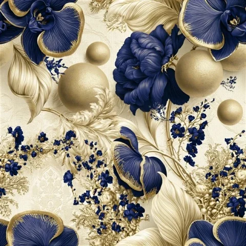 Elegant Floral Pattern — Nano Banana 2 AI Prompt: an elegant floral pattern composed of blue orchids and golden leaves on a textur...