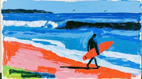 Surfing and Beach — Nano Banana 2 AI Prompt: surfing, beach, Colors that are easy on the eyes --ar 16:9 --sref 1765399428 --h...