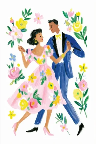 Romantic Gesture Illustration — Midjourney v6 AI Prompt: Romantic Gesture --ar 2:3 --sref 3132185814 --sref 1575207127 --hd --profile b5v...