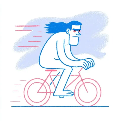 Monster on a Bike Illustration — Nano Banana 2 AI Prompt: hand drawn illustration of a Monster on a bike with strong wind, graphic Mediter...