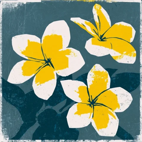Floral Cut-Out Art — Nano Banana 2 AI Prompt: basic white and yellow frangipani flowers in matisse style cut out print --profi...