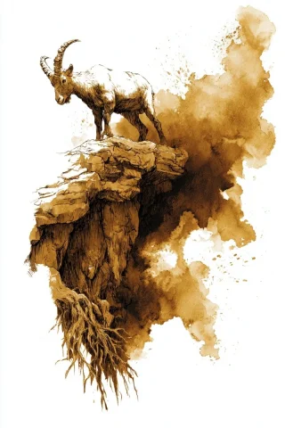 Mountain Goat on Cliff — Nano Banana 2 AI Prompt: mountain goat standing on ancient rocky cliff, roots visible below, built to out...