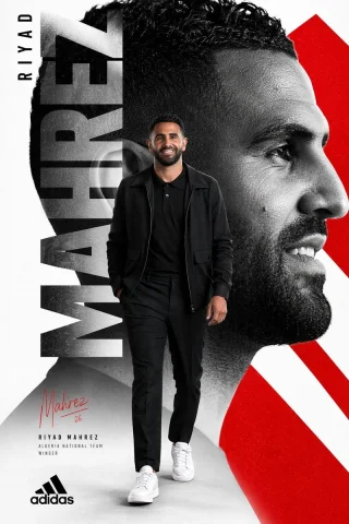 Editorial Riyad Mahrez Sports Poster — Nano Banana 2 AI Prompt: Goal: Create a premium vertical sports poster design for Riyad Mahrez, styled li...