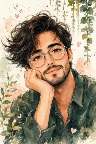 Watercolor Anime Male Portrait — Nano Banana 2 AI Prompt: Cute watercolor anime-style portrait illustration of a handsome young man(same a...