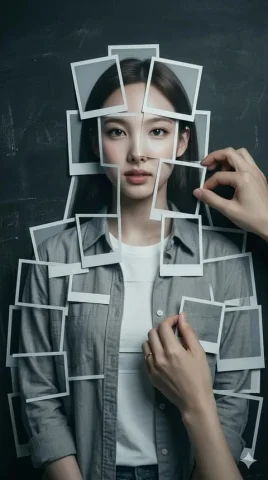 Social Media Post - Layered Instant Print Human Figure Art — Nano Banana 2 AI Prompt: Hyperrealistic 8K photograph of a human figure composed of instant photographic...