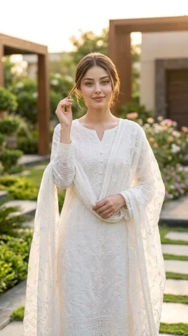 Profile / Avatar - Elegant Indian Salwar Suit Portrait — Nano Banana 2 AI Prompt: Use uploaded photo as exact face reference, 100% face match. Elegant white embro...