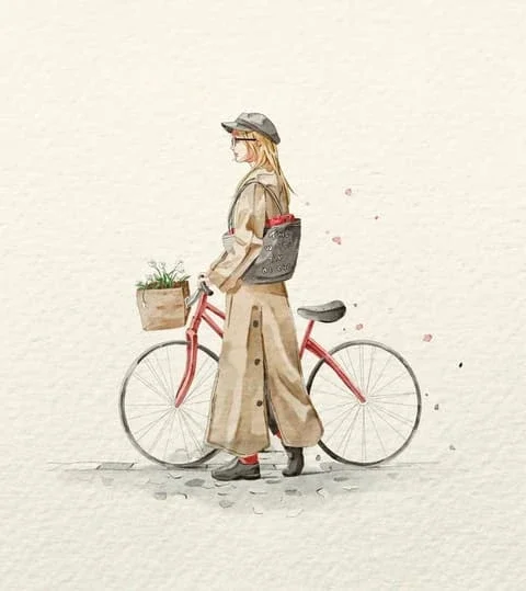 Product Marketing - Watercolor Fashion Illustration with Bicycle