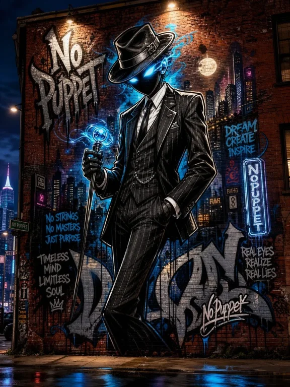 Social Media Post - No Puppet Noir Graffiti Mural