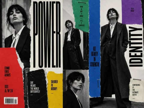 Noir Fashion Collage Poster — GPT Image 2.5 AI Prompt: Create a bold women’s fashion editorial collage poster with one female model rep...