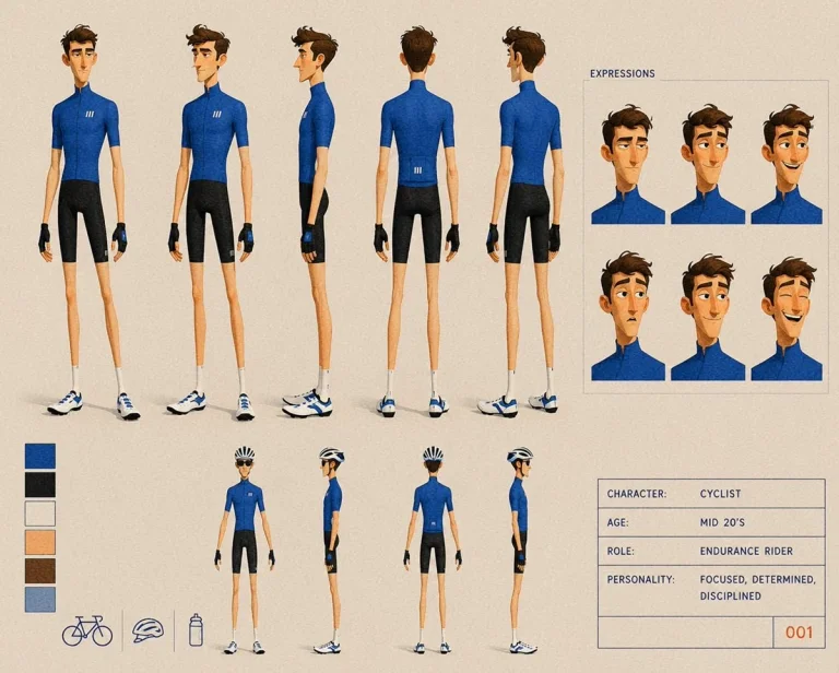 Cyclist Character Design Sheet