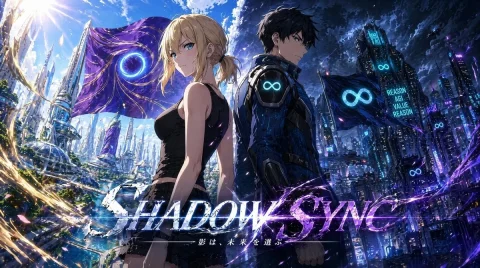 Shadow Sync Anime Key Visual — GPT Image 2.5 AI Prompt: Create a cinematic anime key visual for a sci-fi fantasy project titled SHADOW S...