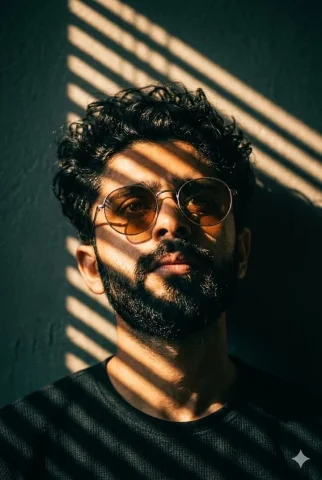 Cinematic Chiaroscuro Film Portrait — GPT Image 2.5 AI Prompt: A cinematic 35mm film portrait of a man with the uploaded face as reference, fea...