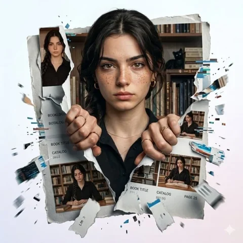 Torn Social Media Profile Art — Nano Banana 2 AI Prompt: A very creative digital work of art, where a realistic girl (whose face 100% rep...