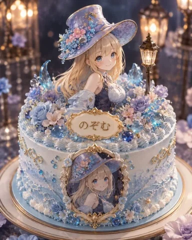 E-commerce Main Image - Fantasy Anime Character Whole Cake — GPT Image 2.5 AI Prompt: Create a highly detailed fantasy patisserie product shot of a single round whole...
