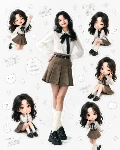 Social Media Post - Cute Aesthetic Character Collage — GPT Image 2.5 AI Prompt: An ultra-cute aesthetic character collage featuring a beautiful young girl in a...