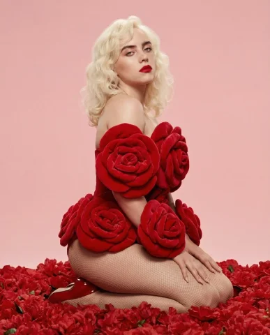 Profile / Avatar - Red Rose Glamour Fashion Editorial — GPT Image 2.5 AI Prompt: Vertical studio portrait of a woman kneeling on heels in side-profile pose with...