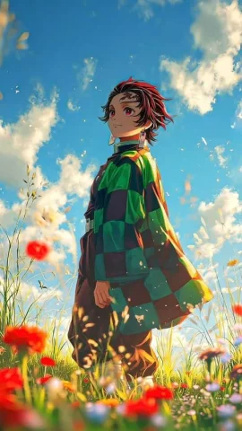 Anime Meadow Hero — Nano Banana 2 AI Prompt: An anime protagonist standing peacefully in a breathtaking natural landscape, su...