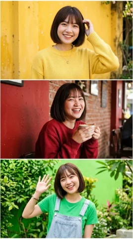 Triple Split Portrait Triptych — Nano Banana 2 AI Prompt: A vertical triplet portrait split horizontally into three distinct, stacked fram...