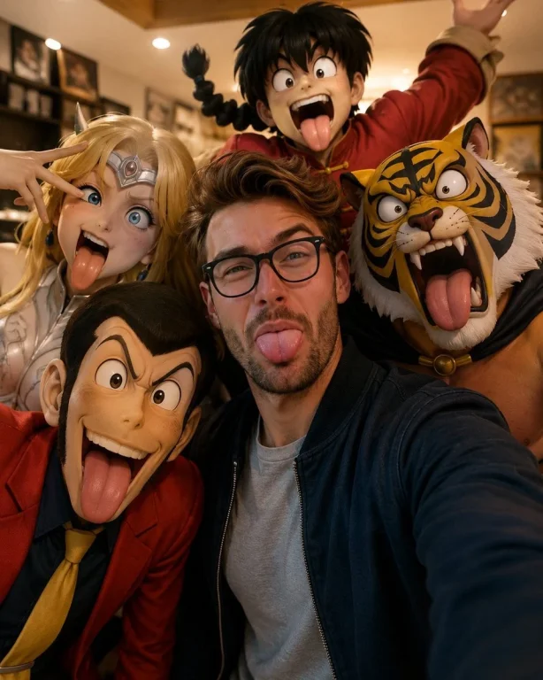 Realistic Selfie with Cartoon Characters