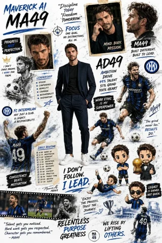 Motivational Sports Scrapbook Collage — Nano Banana 2 AI Prompt: Create a highly detailed motivational scrapbook-style collage of Maverick AI (MA...